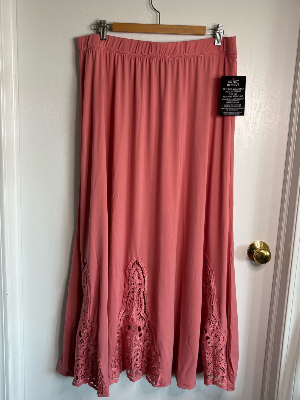 Roaman's Coral Maxi Skirt with Lace Hem